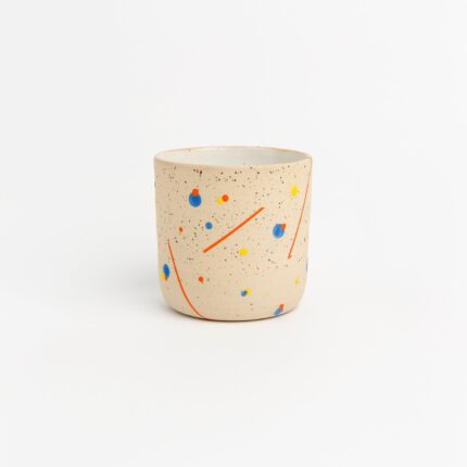 Retro Geometric Design Mug Stoneware Pottery Cup Speckled Clay Coffee Mug Handmade Artisan Drinkware Unique Vintage Style