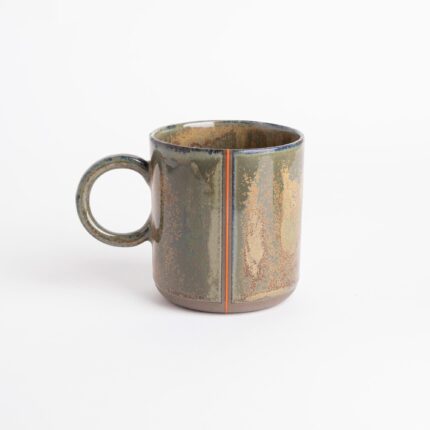 Handmade Ceramic Mug Rustic Glaze Coffee Cup Gift for Coffee Lover Green Orange Stripe Tea Cup Home Office Decor Artisan Pottery Unique
